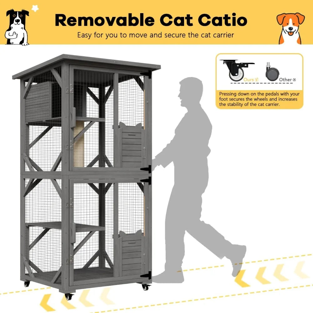 Outdoor Catio Enclosure With Waterproof Roof And Wheels