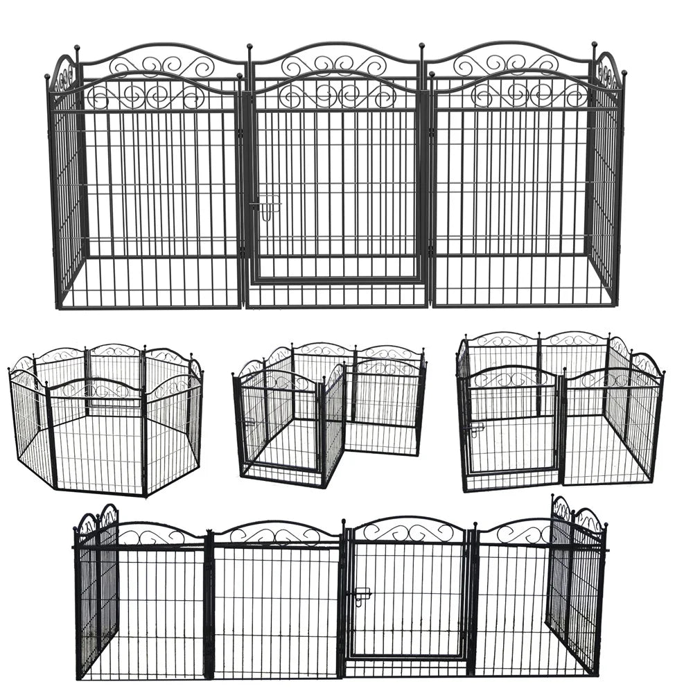 Heavy Duty Dog Playpen 8 Panels Iron Fence With Door