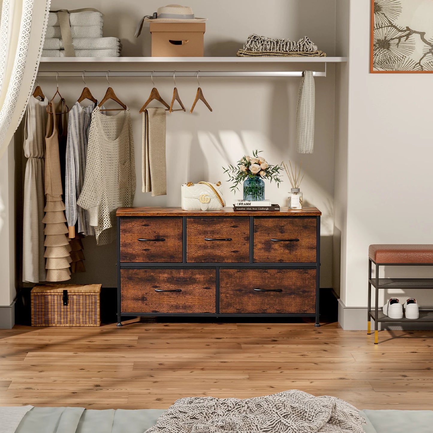 JHK Living Room Wardrobe Display Cabinet Fabric Drawers