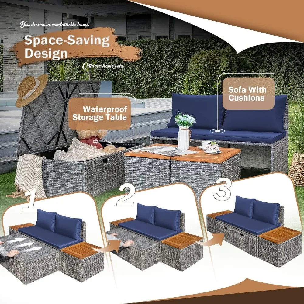 Outdoor Daybed Set Multifunctional Patio Day Bed Rattan