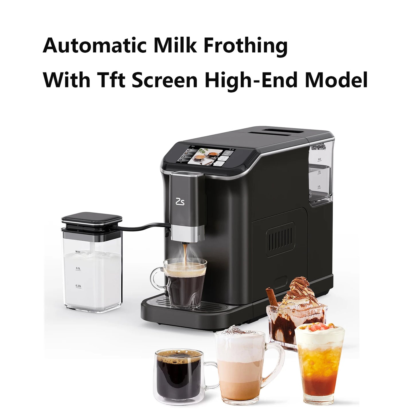 TFT Touch Screen Espresso Machine With Grinder Milk Frother