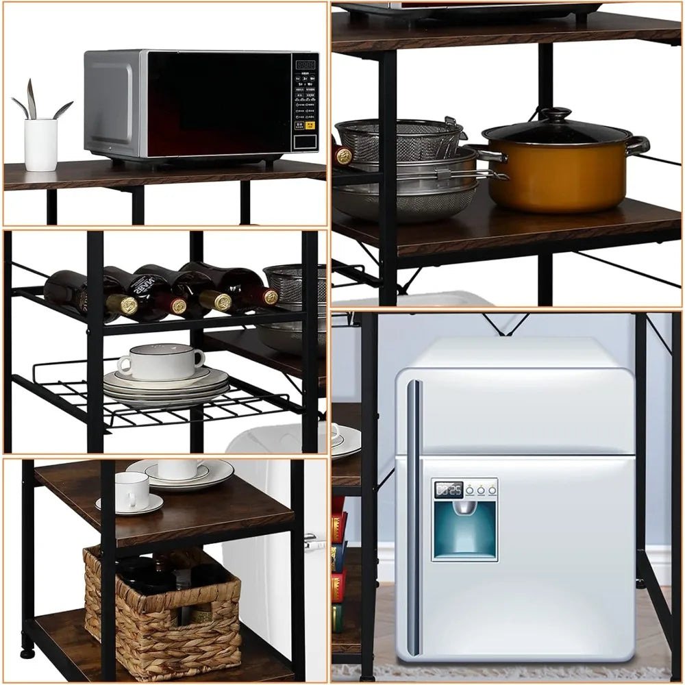 Kitchen Bakers Rack With Mini Fridge Space And Wine Rack