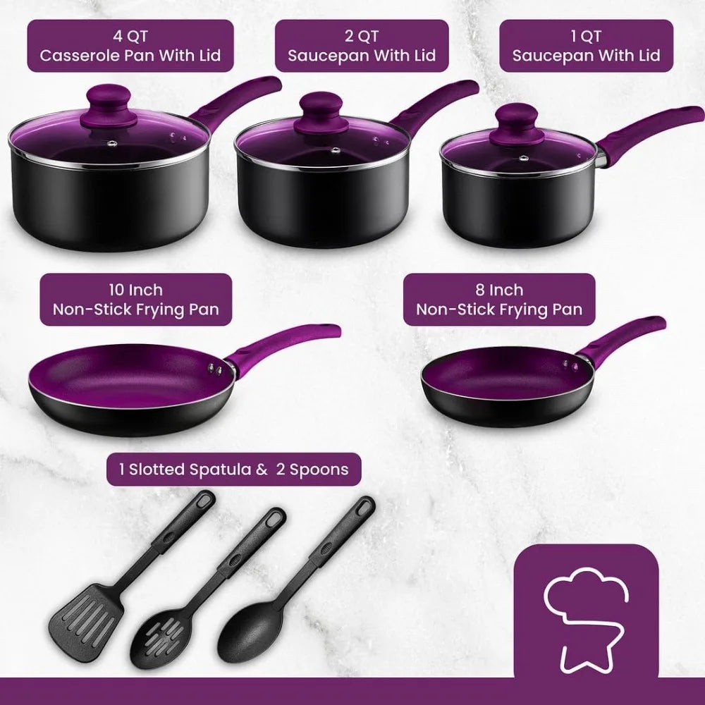 Pots And Pans Set Cookware Nonstick Aluminum 11 Piece Purple
