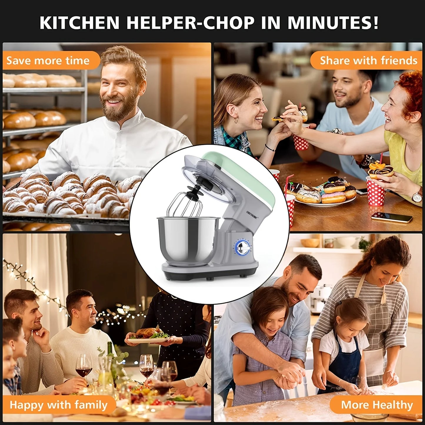 1pc CHEFTRONIC Stand Mixer, 5.5QT Tilt-Head Electric Household food processors - 500W 6+P Speed, home appliance, US Plug