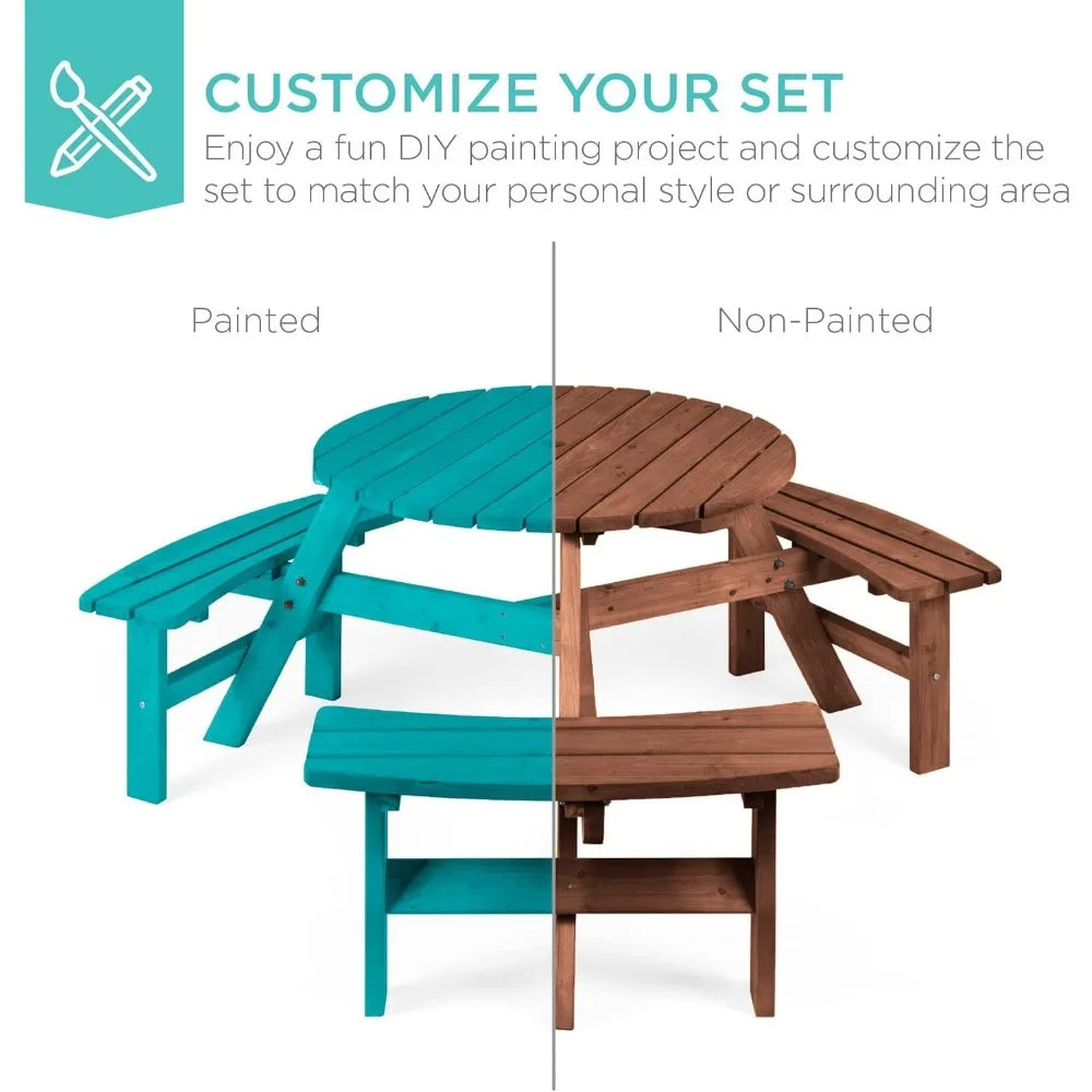 6-Person Circular Outdoor Wooden Picnic Table for Patio