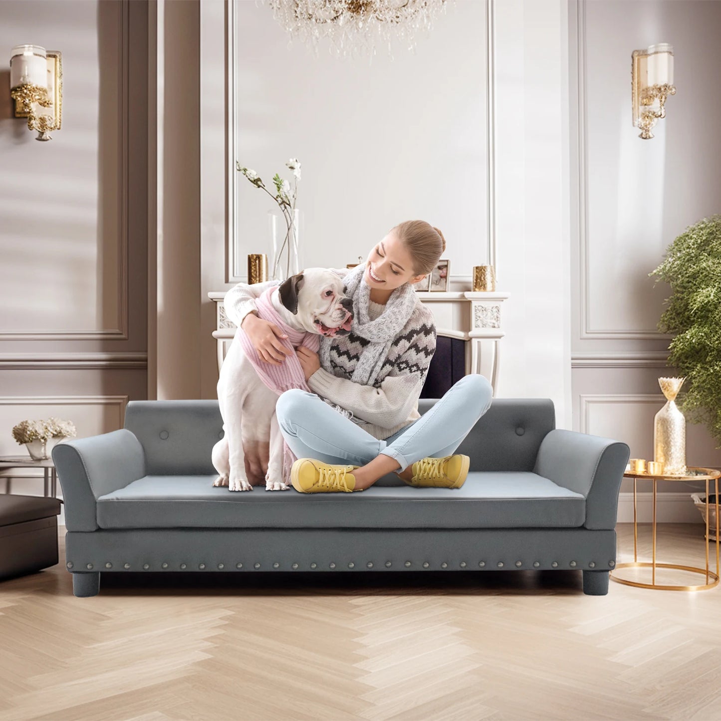 Heavy Duty Pet Sofa Large Raised Dog Bed Cushioned Lounge Bed