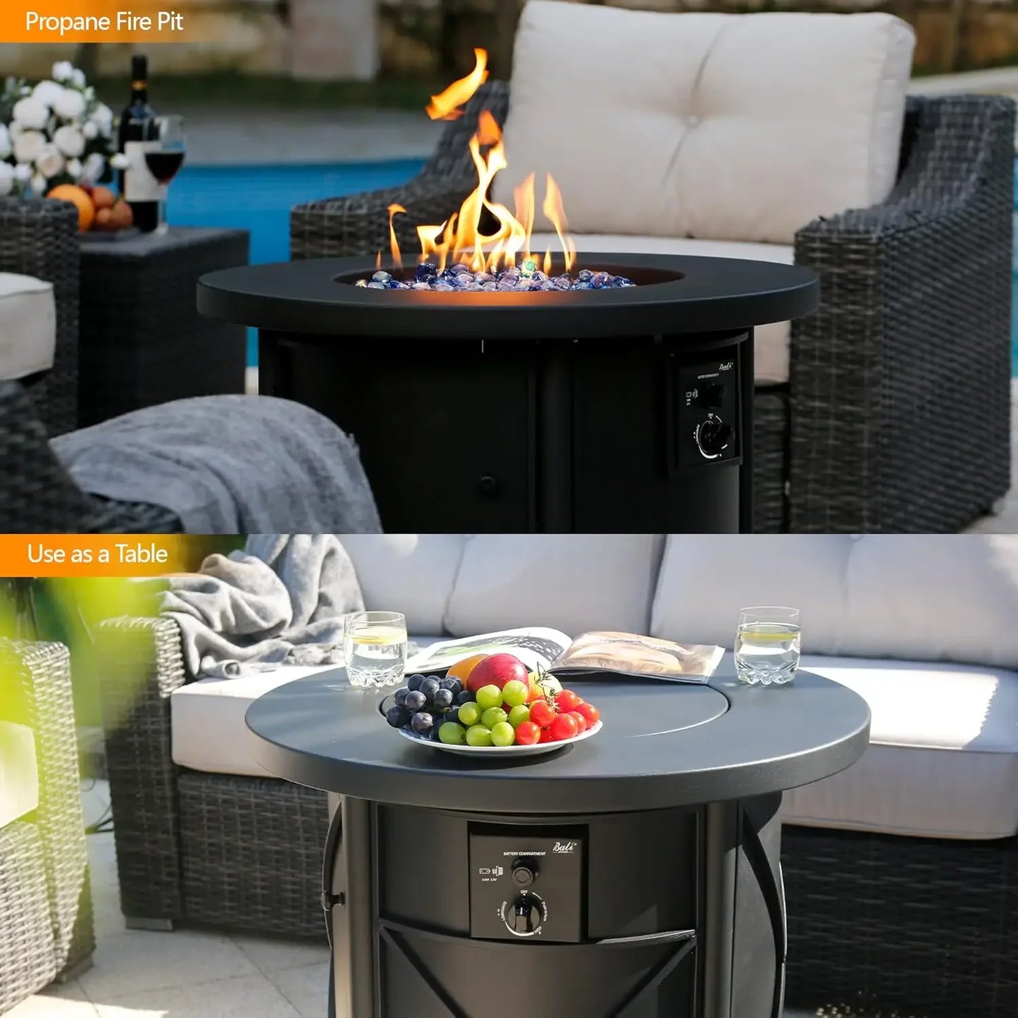 BALI OUTDOORS Propane Fire Pit Table 30 Inch 50,000 BTU