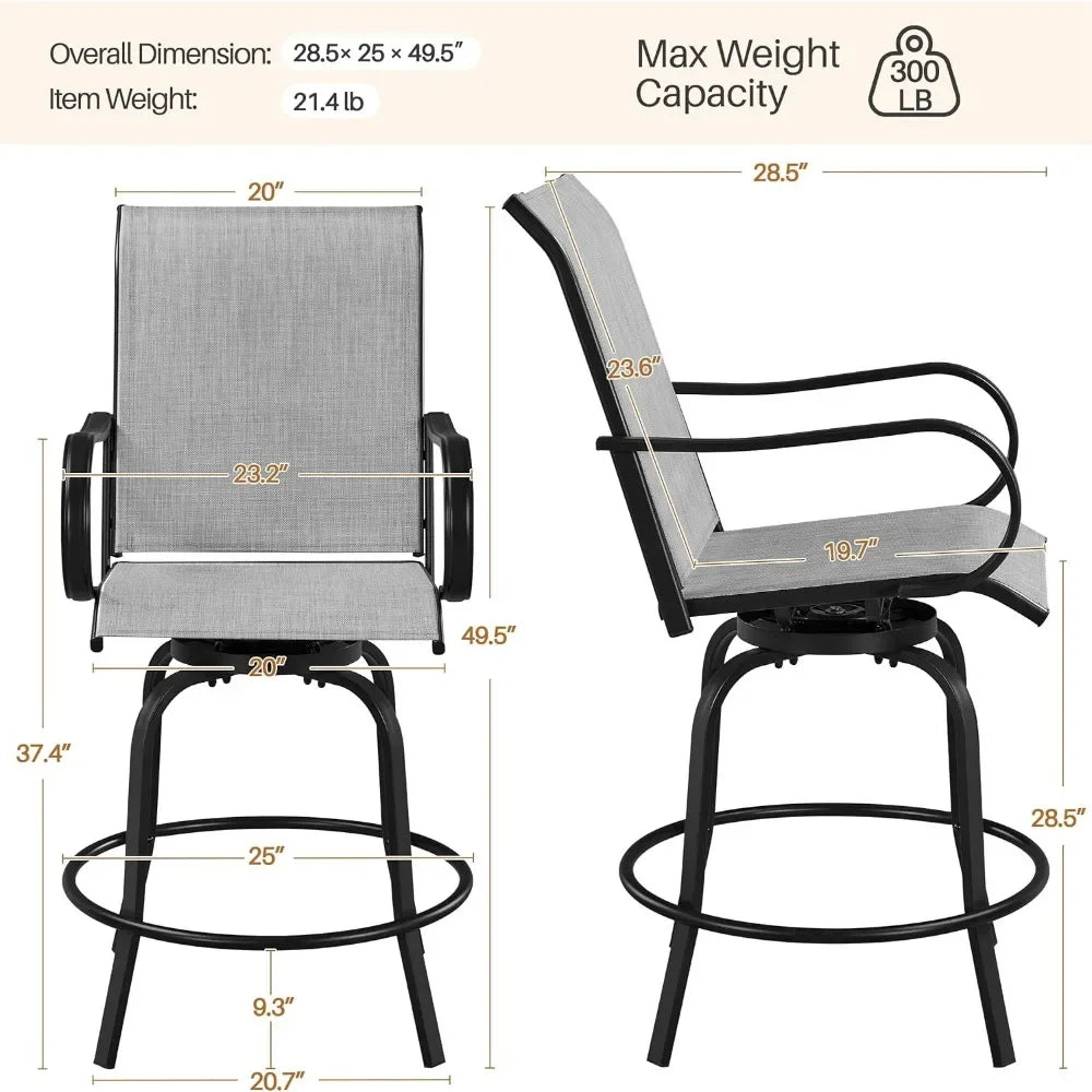 Set Of 2 Outdoor Swivel Bar Stools All Weather Garden Patio