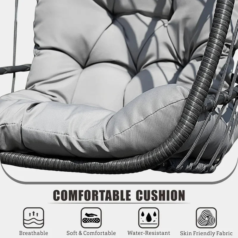 Hanging Egg Chair With Stand Grey Cushioned Patio Wicker