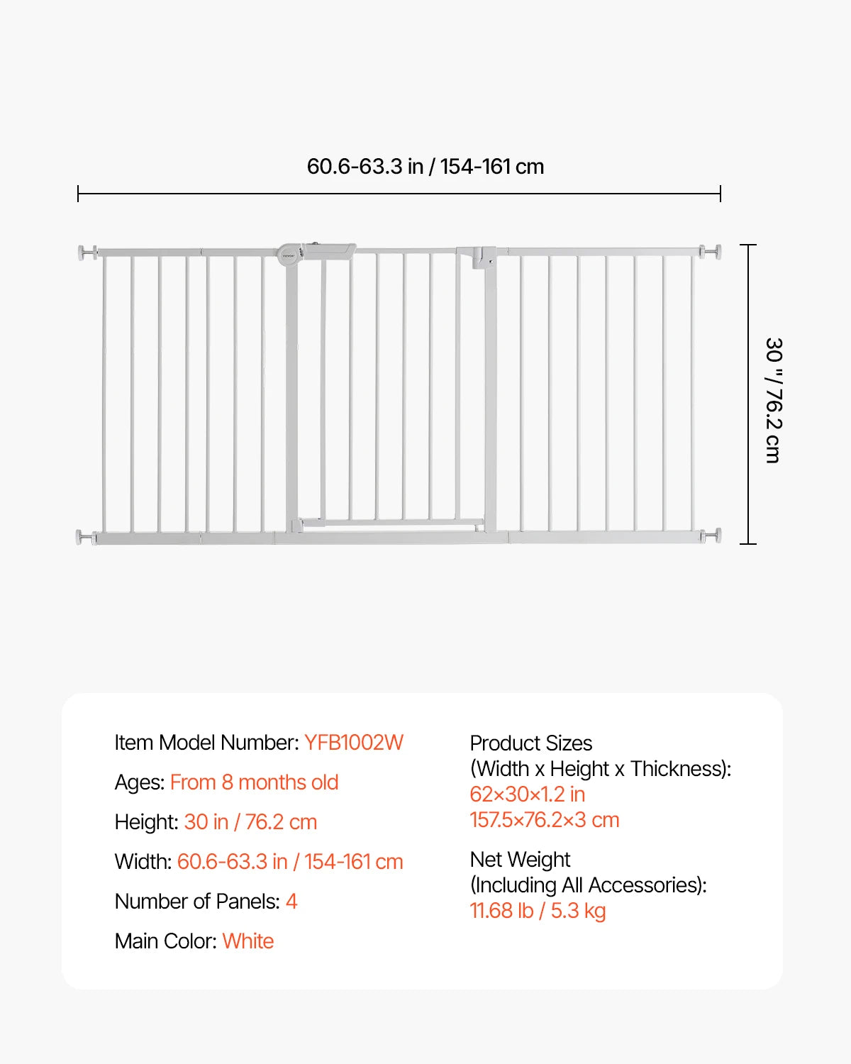 VEVOR Baby Gate 28 30 36 Inch High Walk Thru Pressure Mount