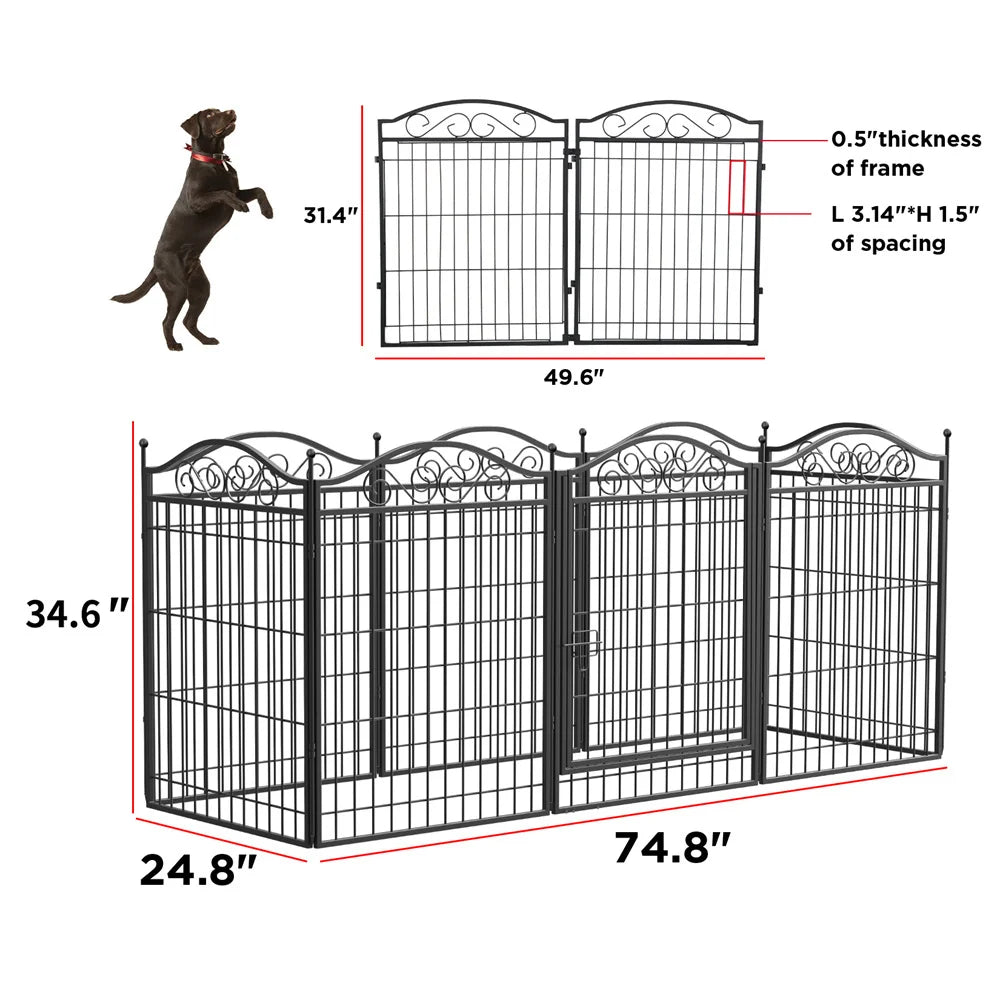 Heavy Duty Dog Playpen 8 Panels Iron Fence With Door