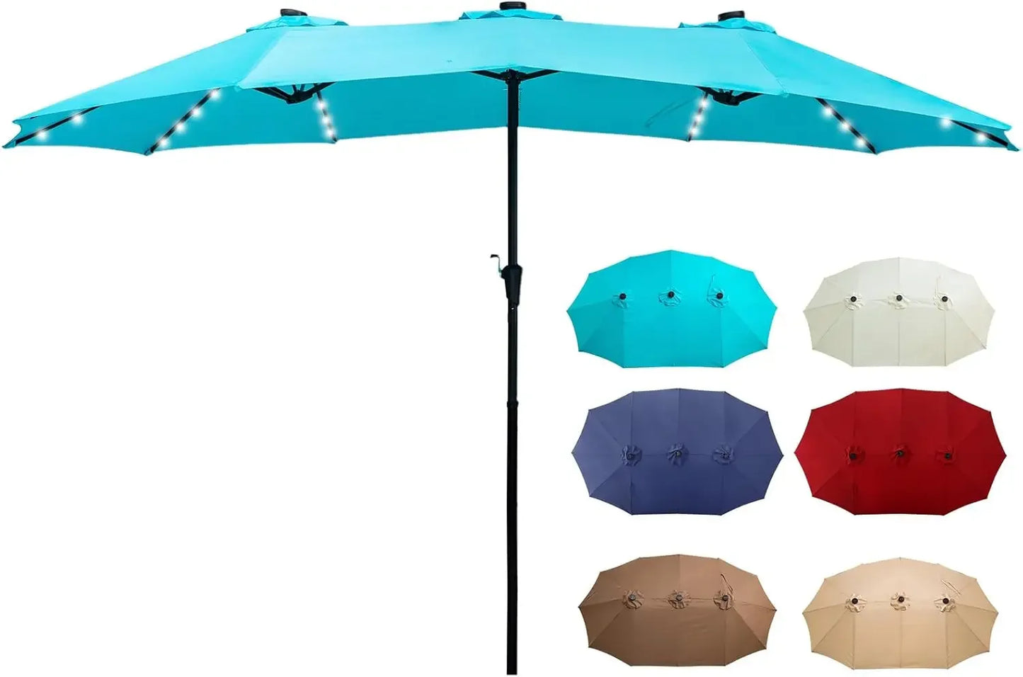 15ft Patio Umbrella With Solar Led Lighted Double-Sided Outdoor Umbrella