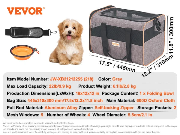 VEVOR Pet Cat Carrier Breathable Outgoing Dog Carry Backpack