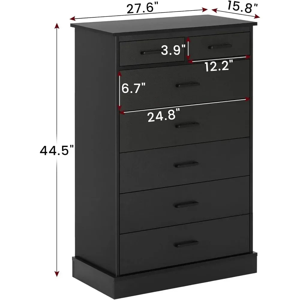 Black Dresser for Bedroom, Tall 7 Drawer Storage Cabinet