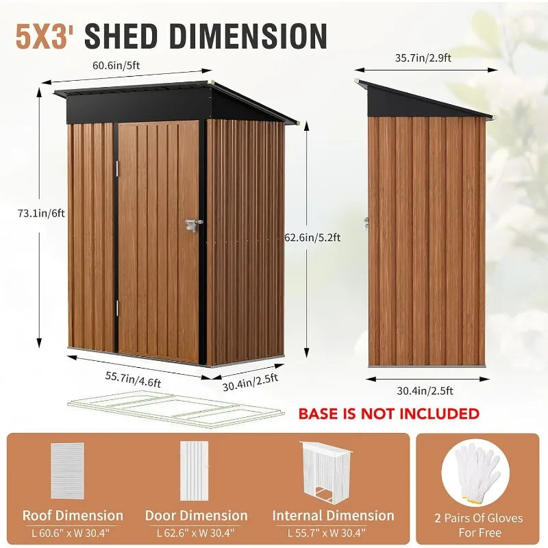 5x3 Ft Outdoor Metal Storage Shed With Lock Lean To Backyard