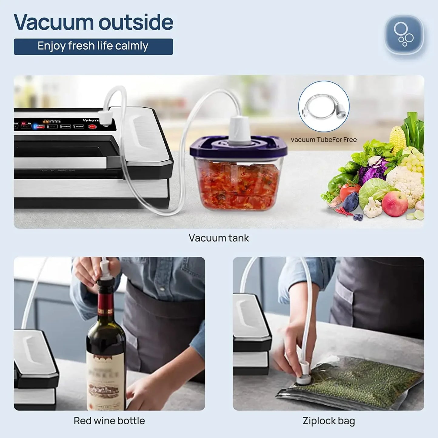 Vakumar VH5186 Kitchen Automatic Commercial Food Vacuum Sealer Packaging Machine Include 2 Rolls