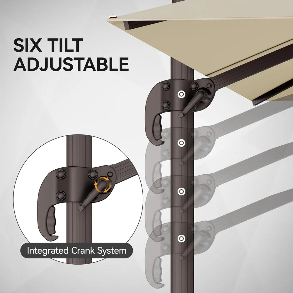 9' X 12' Cantilever Patio Umbrella 360°Rotation Rectangular Outdoor Large Offset Umbrellas Double Top Heavy Duty Windproof