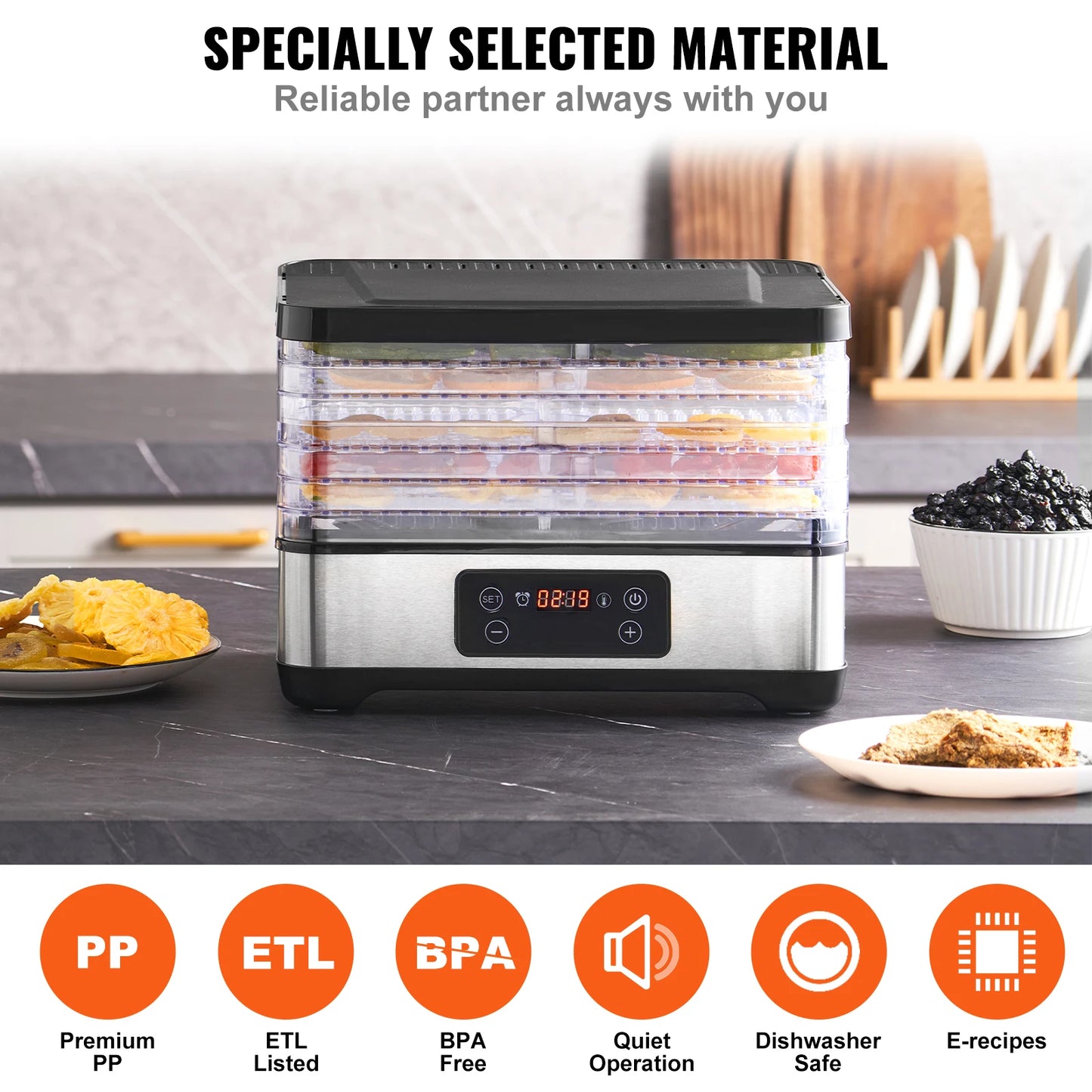 SucceBuy 5 Tray Dehydrator 300W Stainless Steel Timer