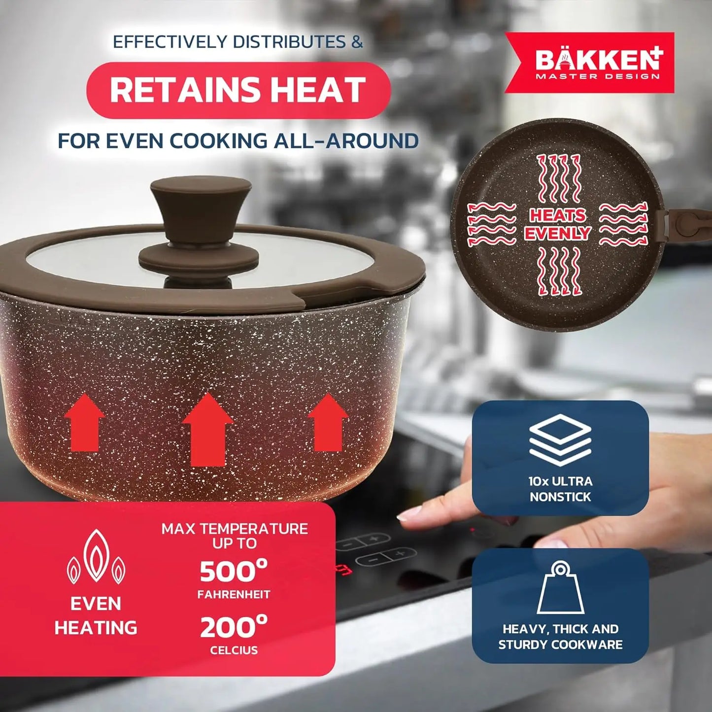 Kitchen Cookware Set - Nonstick Granite Coating Dark Gray
