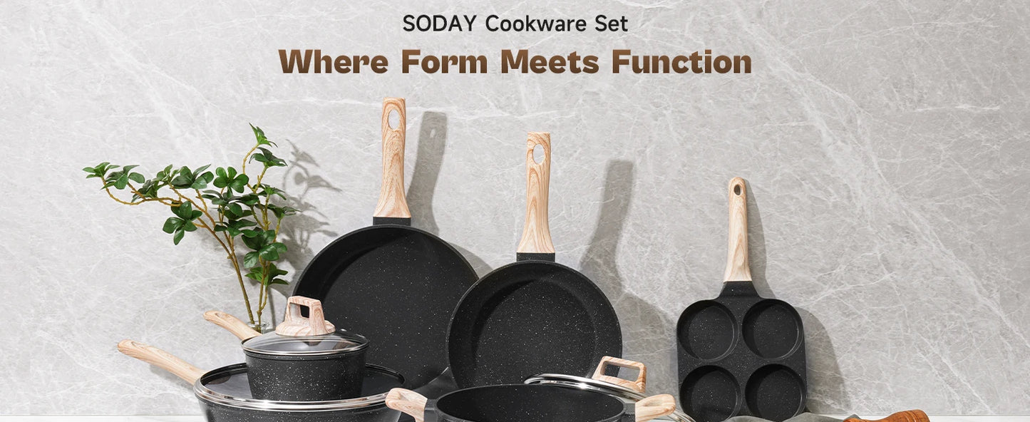 Black Granite Nonstick Pots and Pans Set Induction Nontoxic