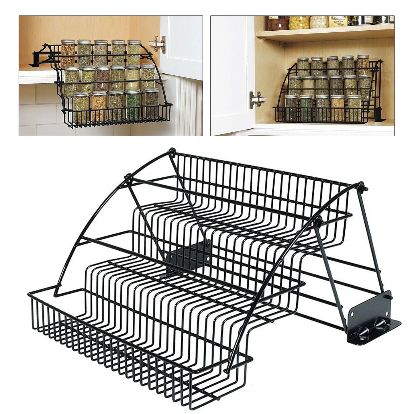 3 Tier Kitchen Pull Down Cabinet Spice Rack Organizer Metal Storage Shelf Stand