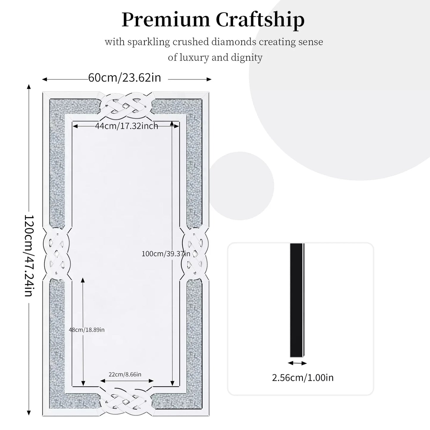 Wisfor Crushed Diamond Wall Mirror Rectangular Crystal Edge
