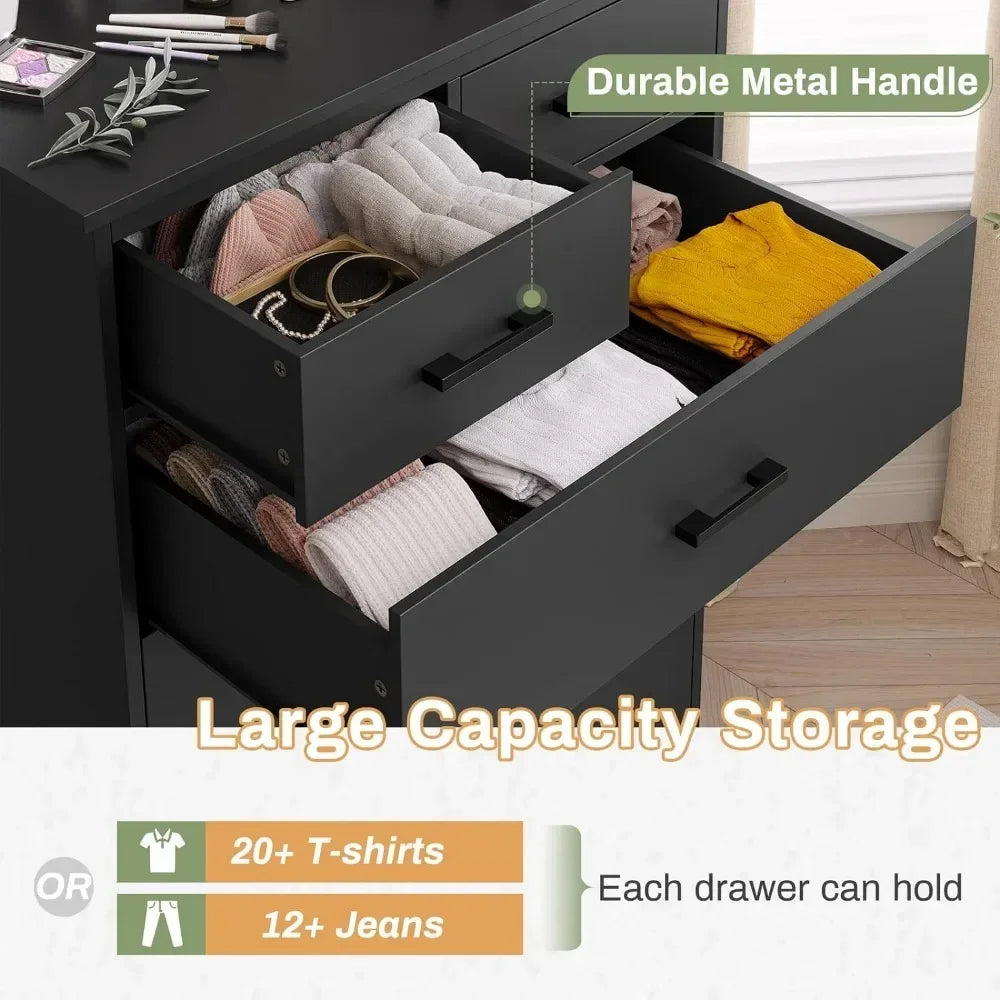 Black Dresser for Bedroom, Tall 7 Drawer Storage Cabinet