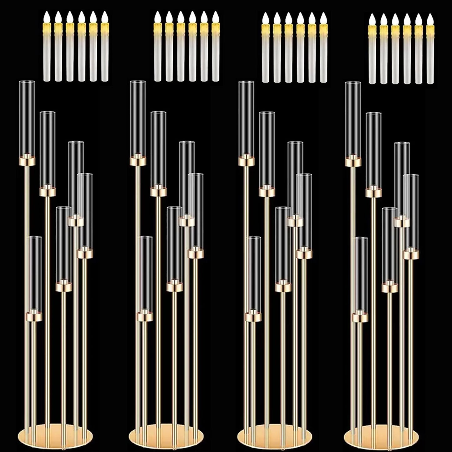 4PCS 46" Tall Metal Floor Candlestick Holder With 24 PCS LED Candles For Wedding Party Centerpieces