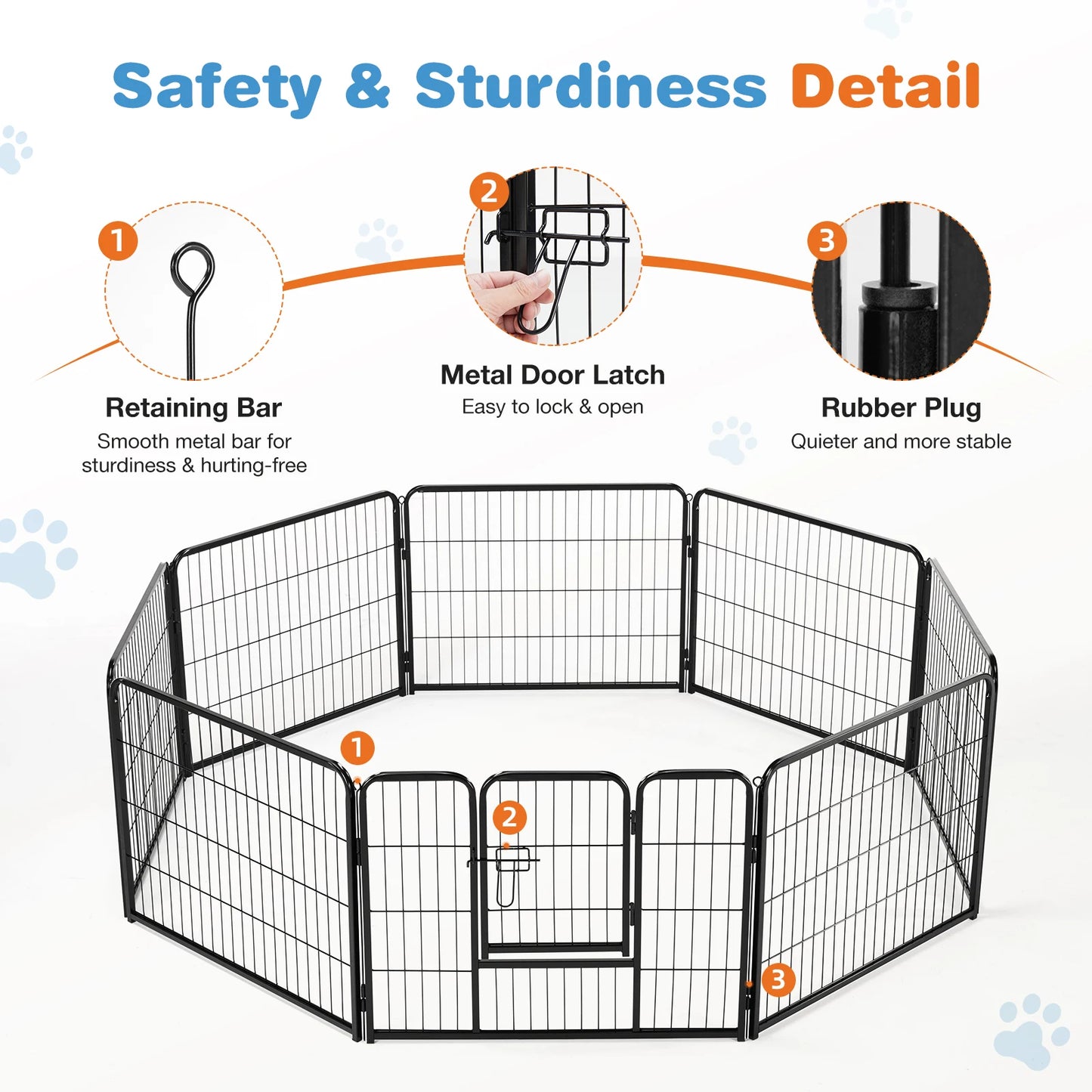 JHK 8 Panel Dog Playpen Indoor Pet Fence Heavy Duty Metal Pen