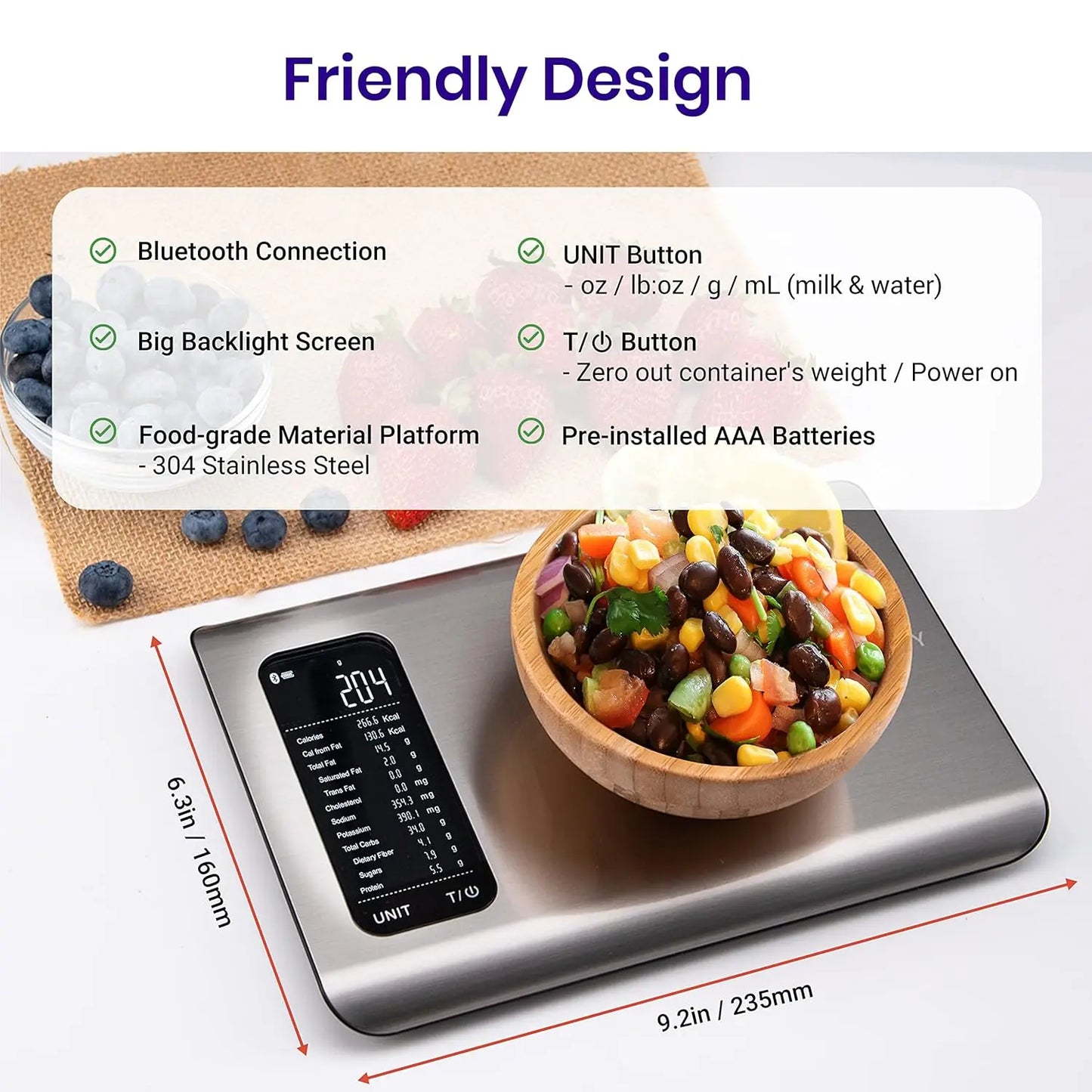 Etekcity Food Kitchen Scale Digital Grams and Ounces for Weight Loss With Smart Nutrition App 19 Facts Tracking Baking Cooking