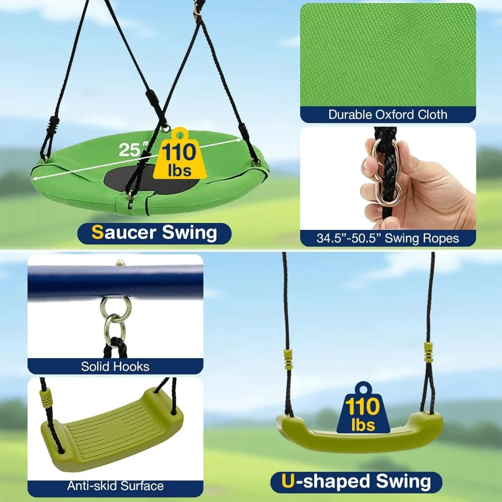 7-in-1 Swing Set w/ 2 Swings, Slide, Glider, Gym Rings