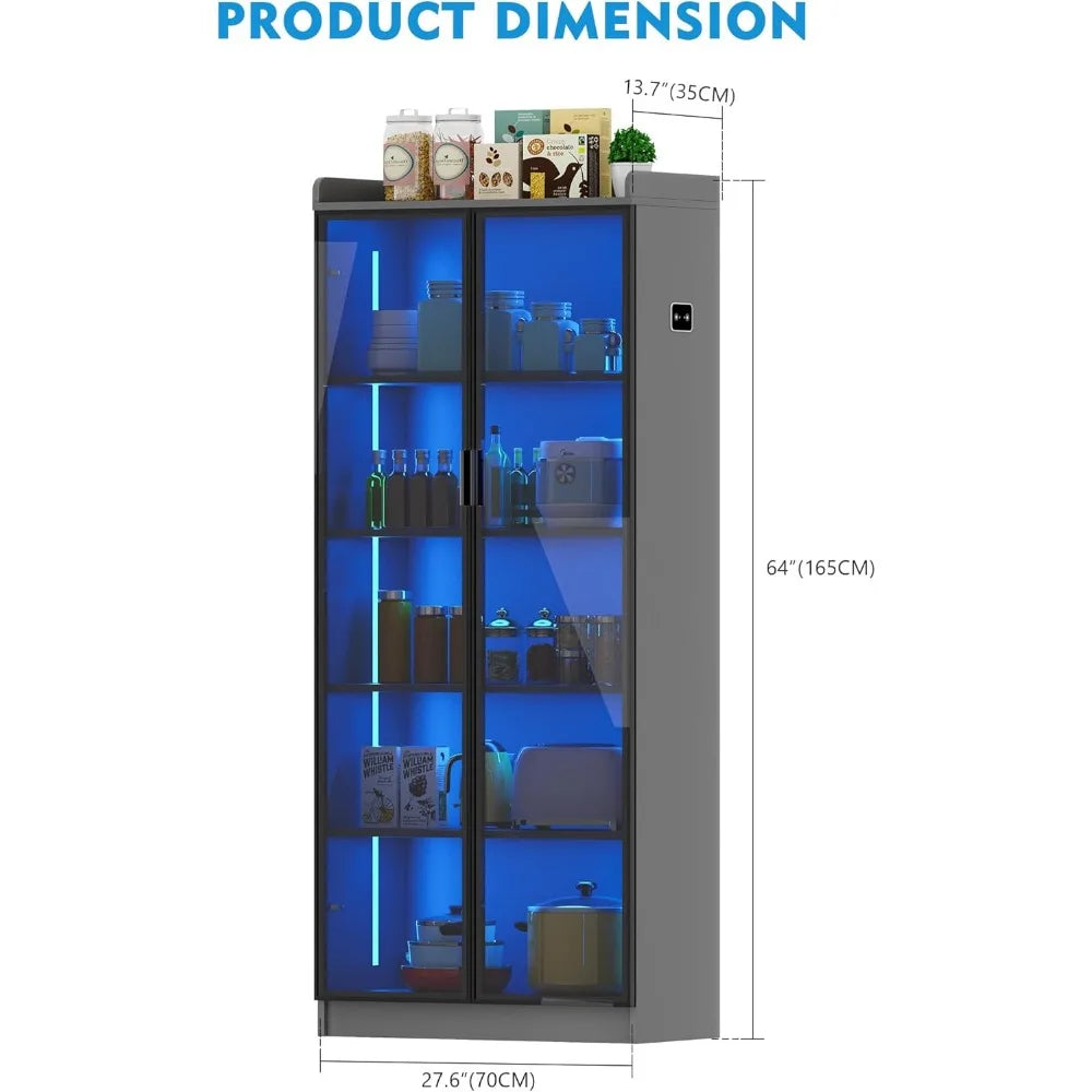 Tall Storage Cabinet up to 70 Inch with Dimmable LED Lights