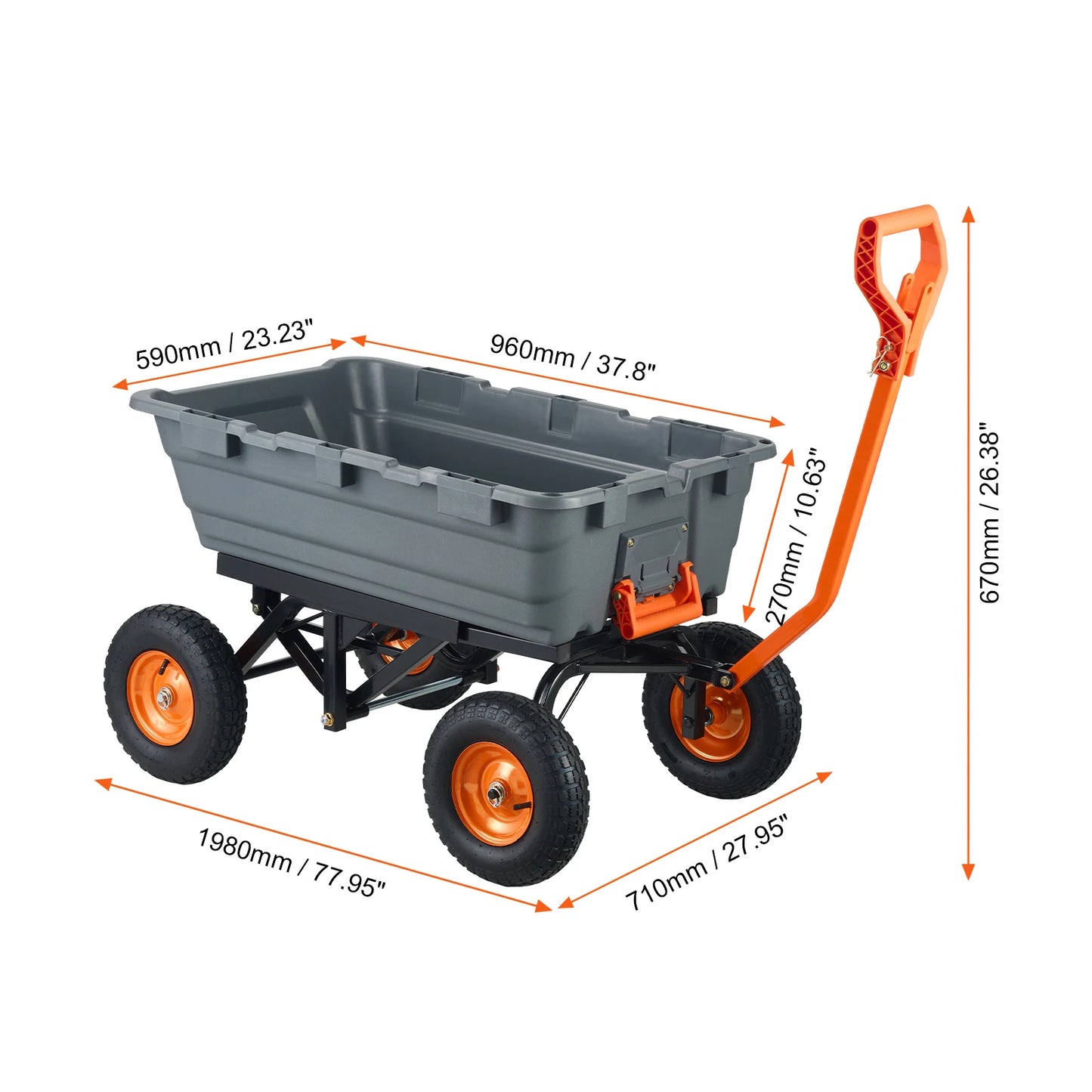 SucceBuy Poly Garden Dump Cart Steel Frame 2 In 1 Handle