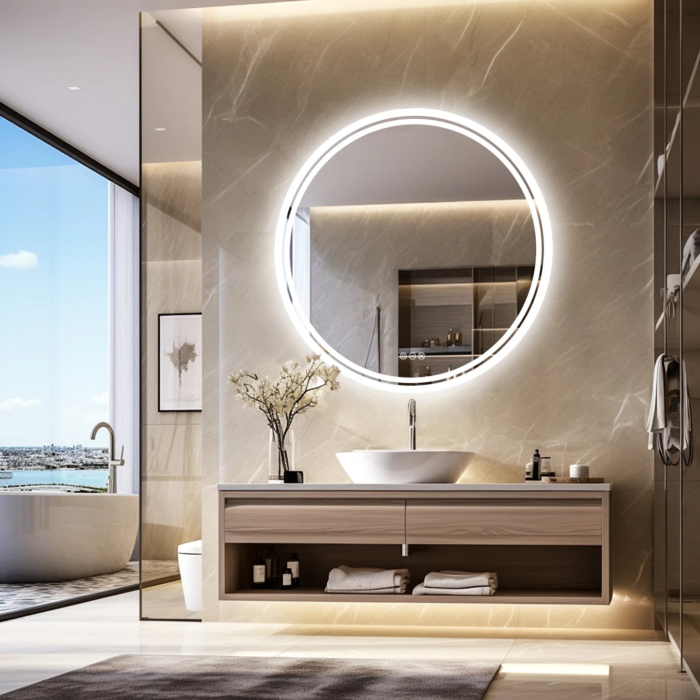 Bathroom LED Mirror Backlit Wall Mounted Anti Fog IP65