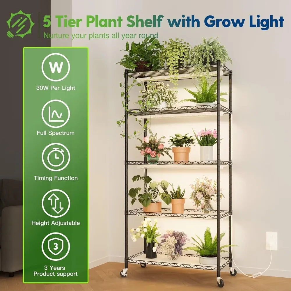 Five Tier Adjustable LED Grow Light Plant Stand 4x30W 5000K