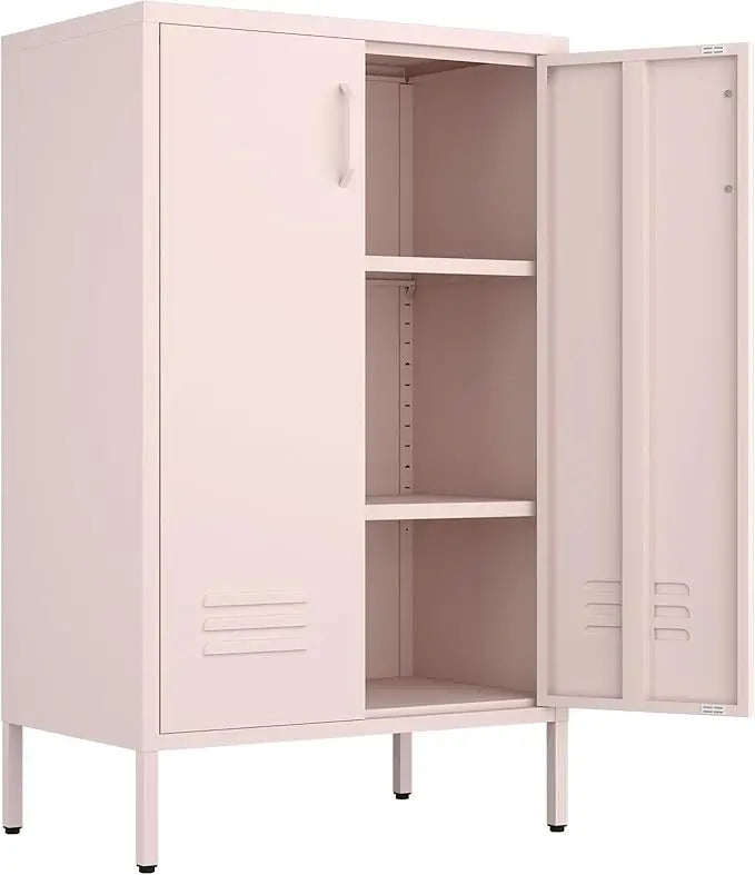Metal Storage Cabinet Two Door Locker With Shelves Black