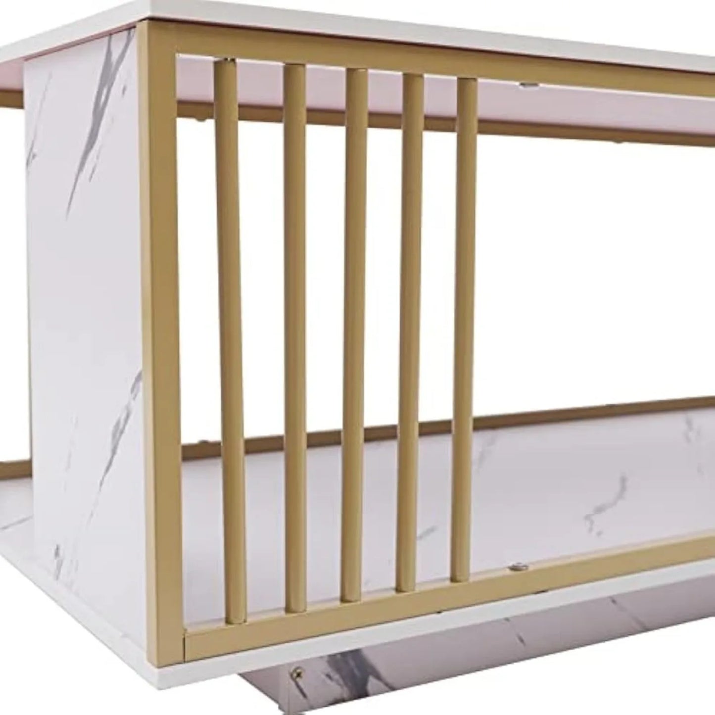 Modern White Marble Veneer Coffee Table With Gold Frame