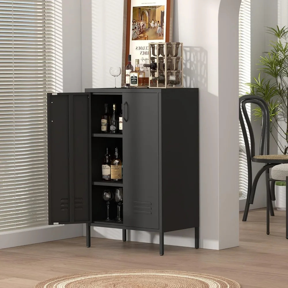 Metal Storage Cabinet Two Door Locker With Shelves Black