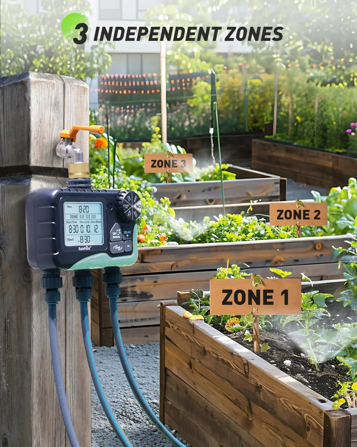 3 Zone Sprinkler Timer with Brass Inlet for Garden Hose