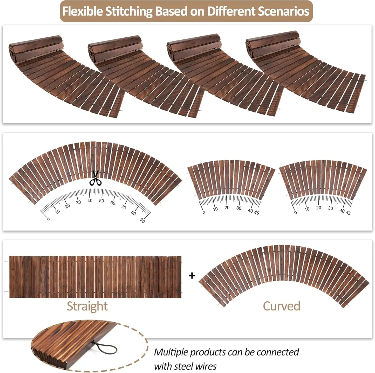 8ft Wooden Garden Pathway Curved Outdoor Walkway Brown Cedar