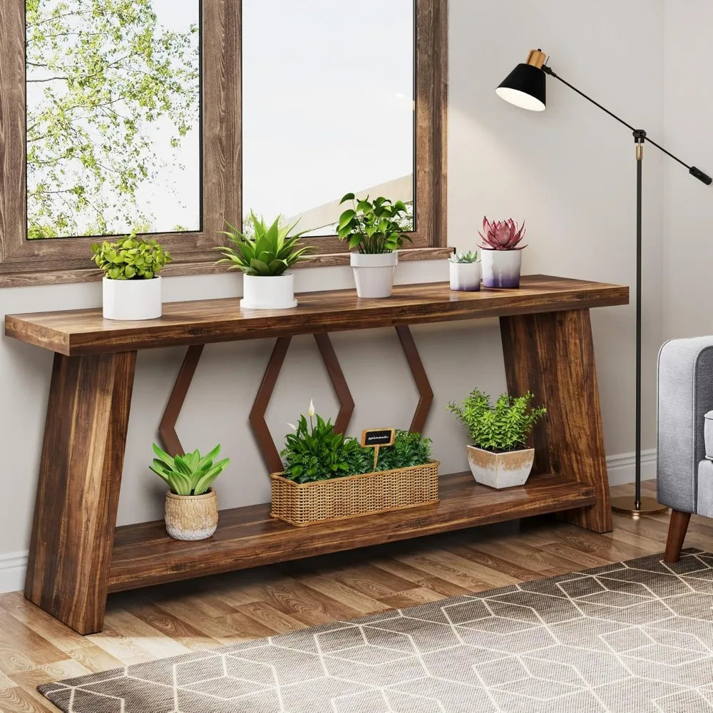 70.86-Inch Farmhouse Console Table with 2-Tier Storage