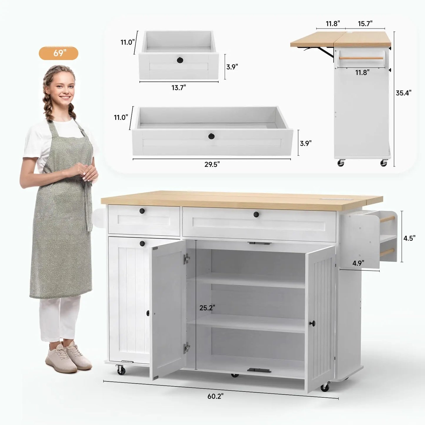 Mobile Kitchen Island With Power Outlet Drop Leaf Towel Rack