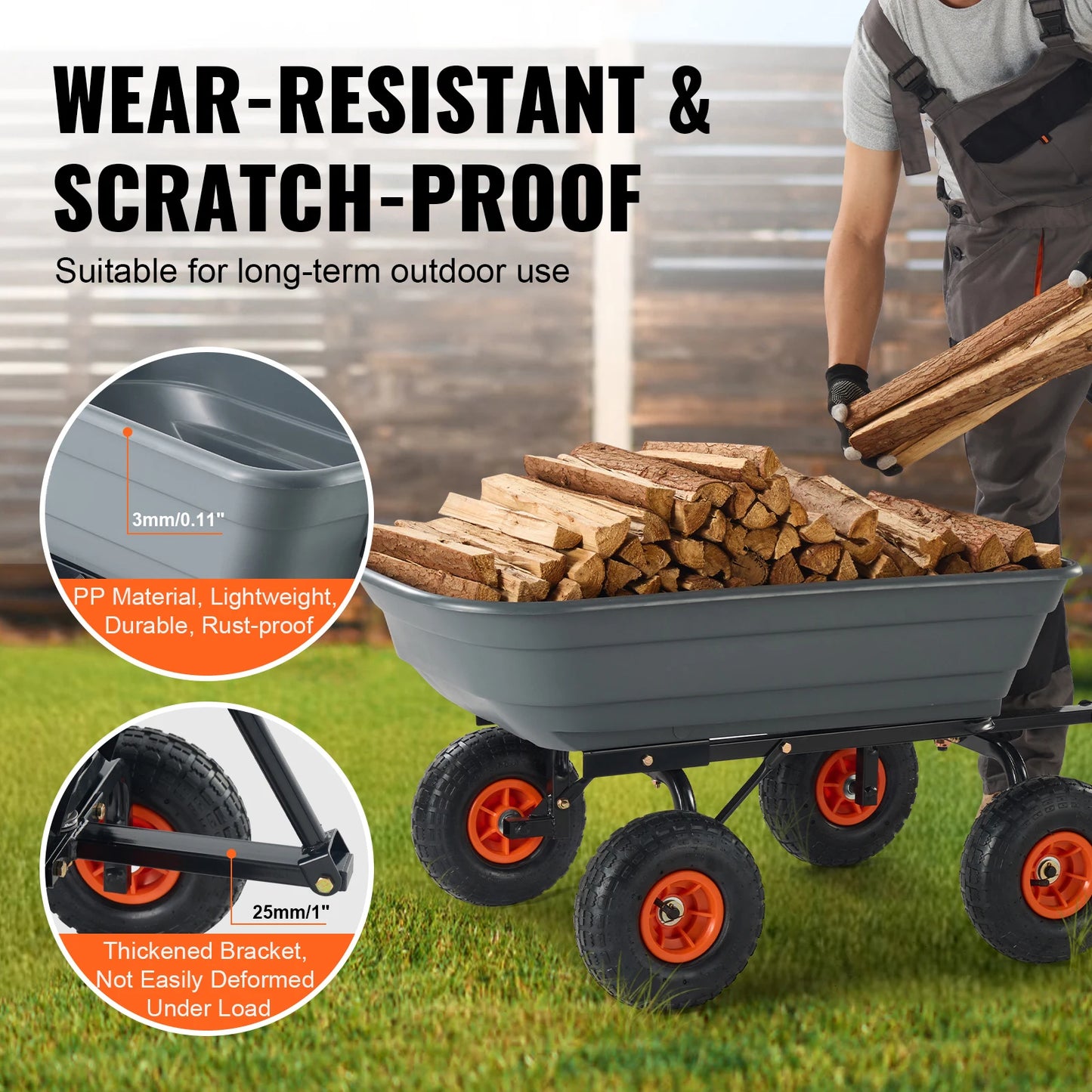 SucceBuy Poly Garden Dump Cart Steel Frame 2 In 1 Handle