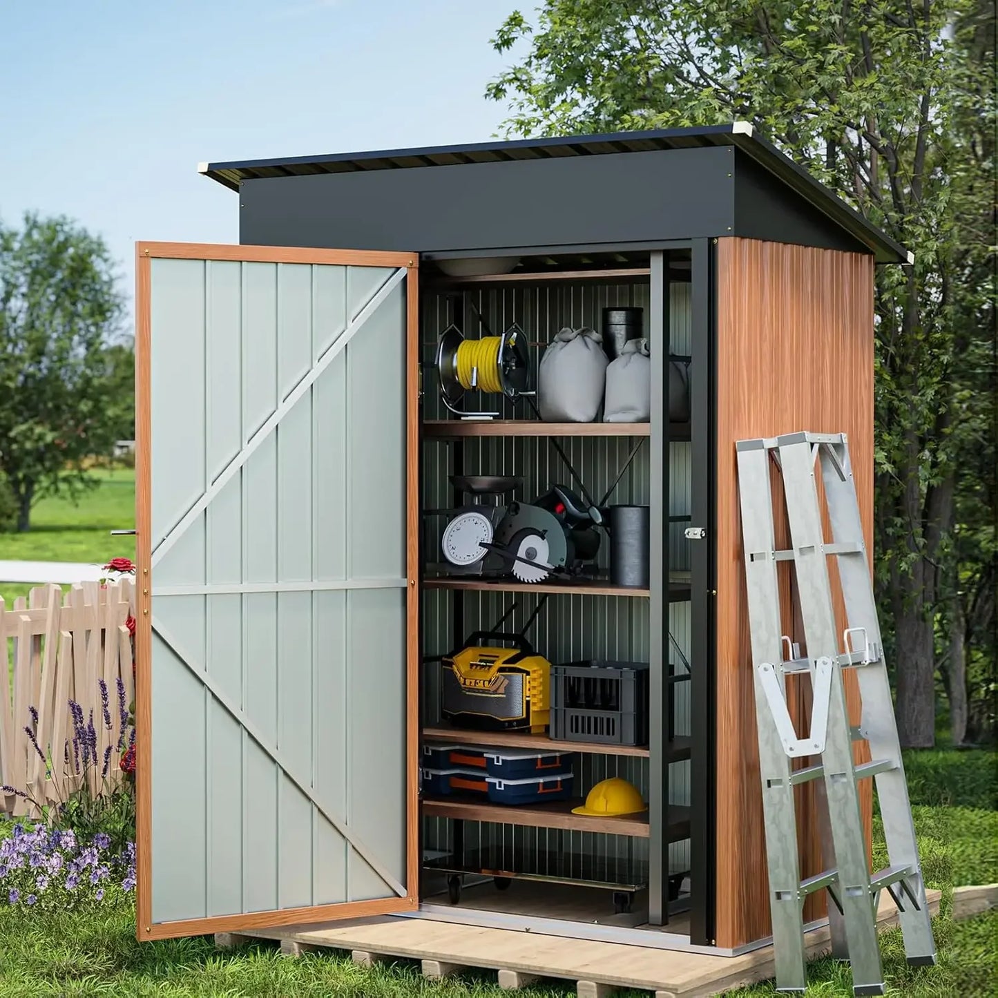6x4 Ft Lockable Metal Garden Shed with Window Storage