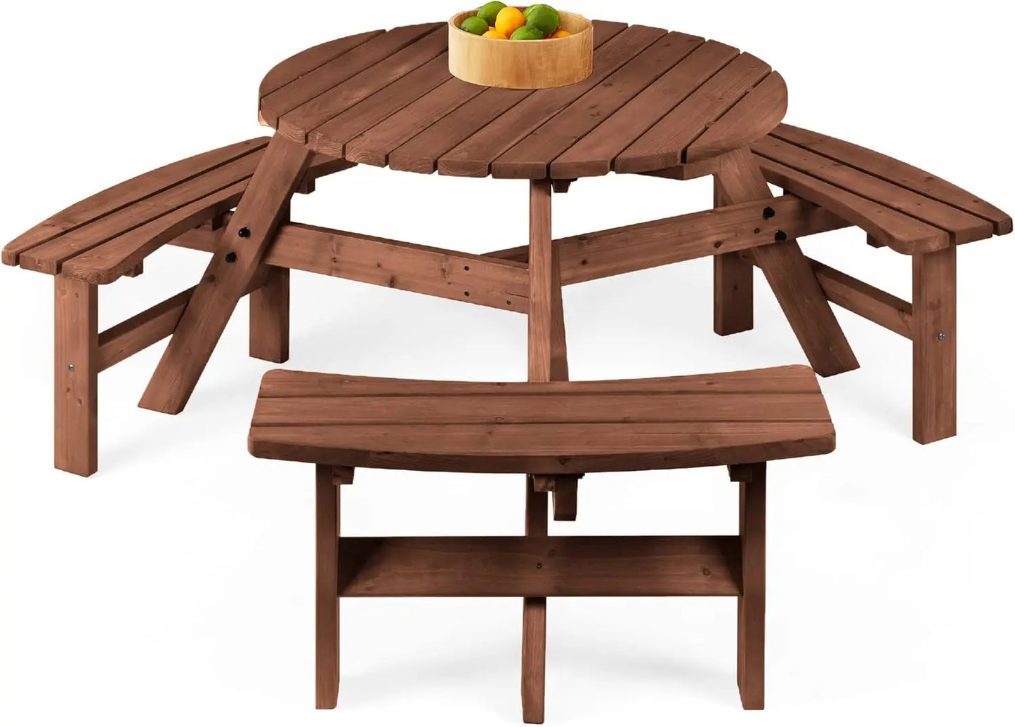6-Person Circular Outdoor Wooden Picnic Table for Patio
