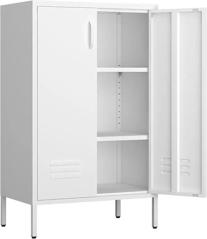 Metal Storage Cabinet Two Door Locker With Shelves Black