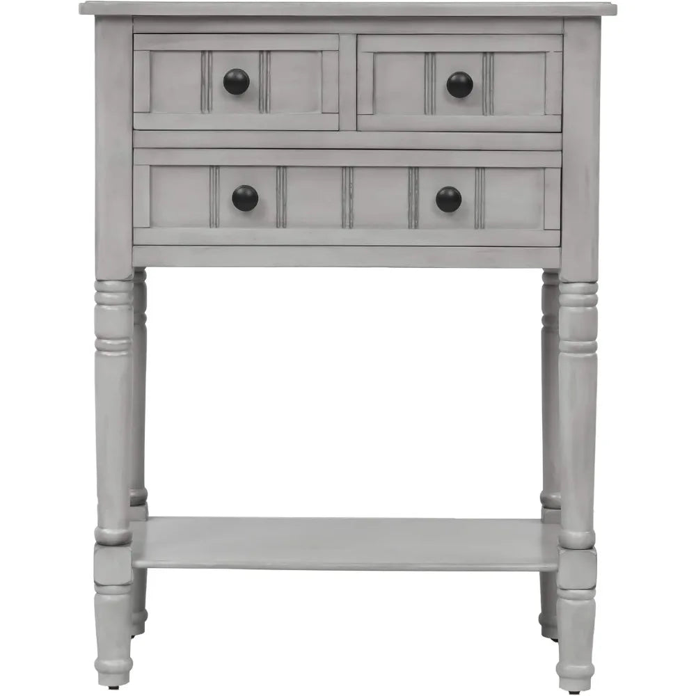 Slim Antique Entry Console Table with Drawers and Shelf
