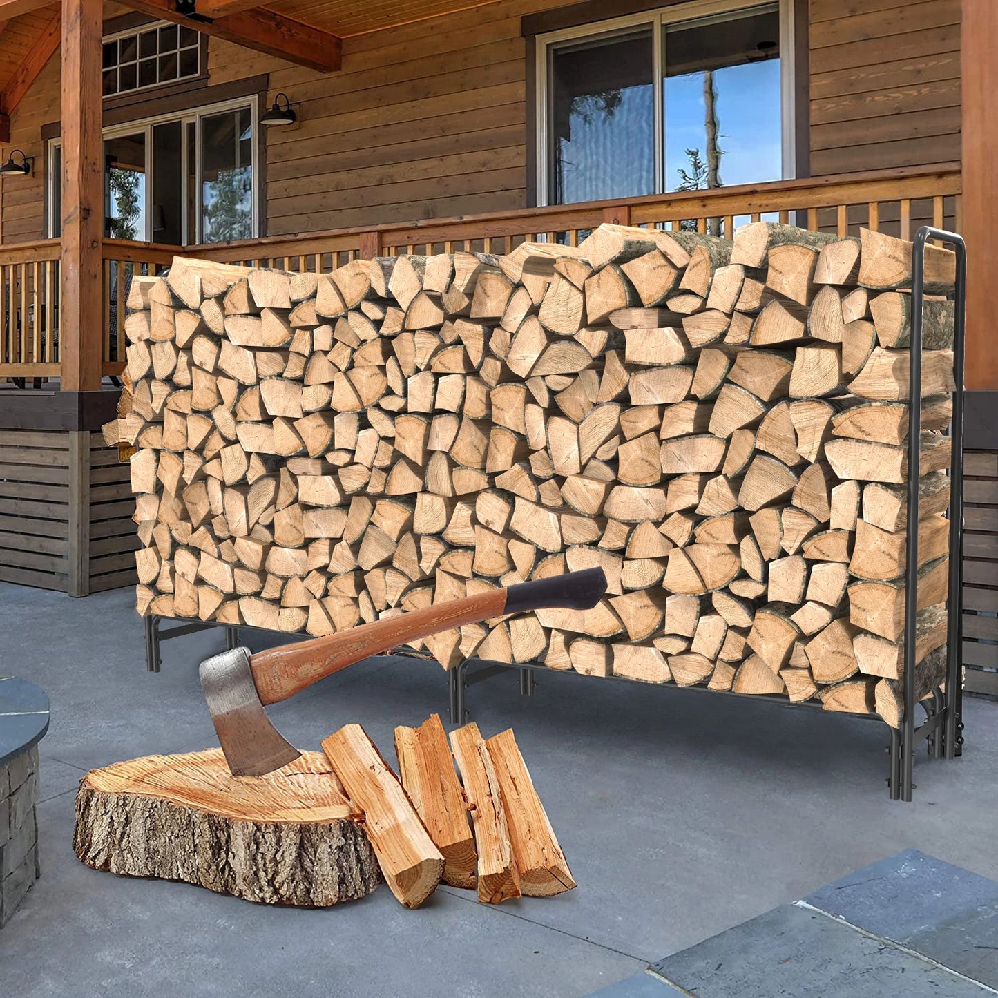 Outdoor Metal Log Rack For Fireplace Heavy Duty Storage