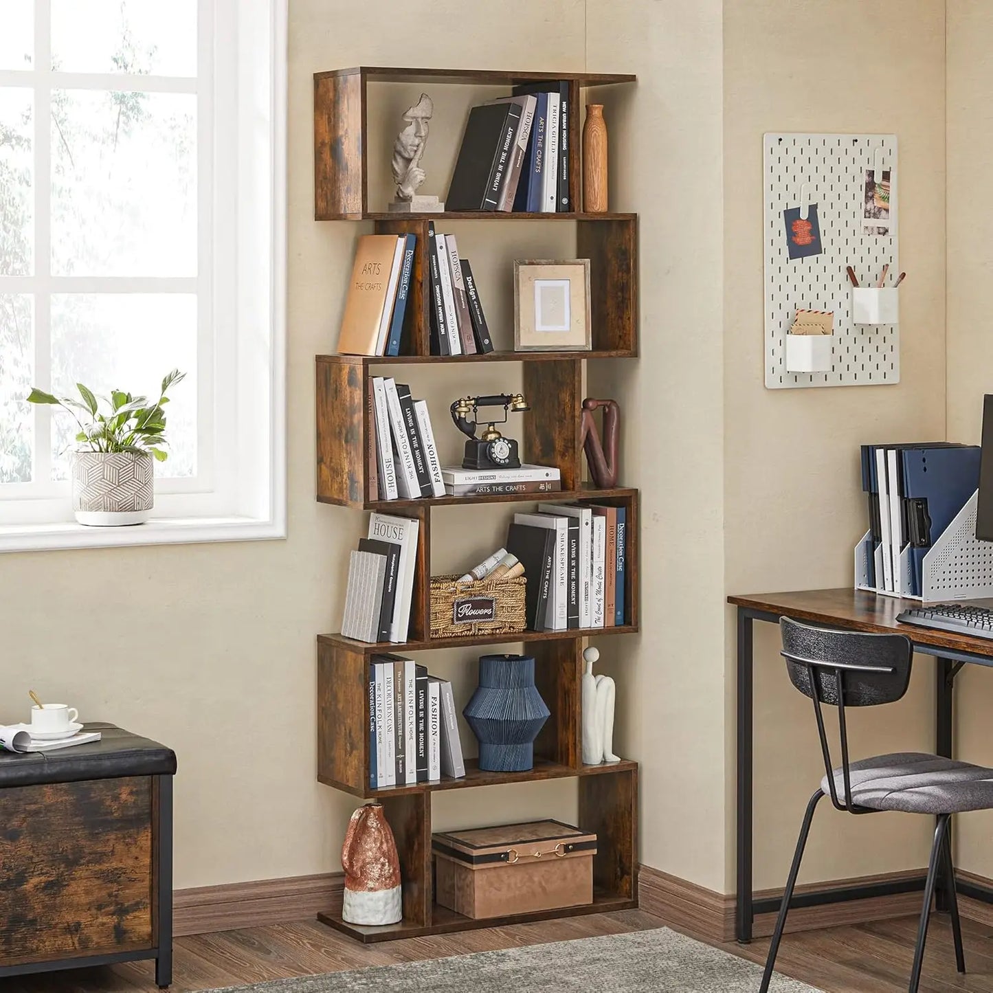 6-Tier Bookcase Tall Display Shelf Freestanding Storage Shelf Room Divider for Home Office