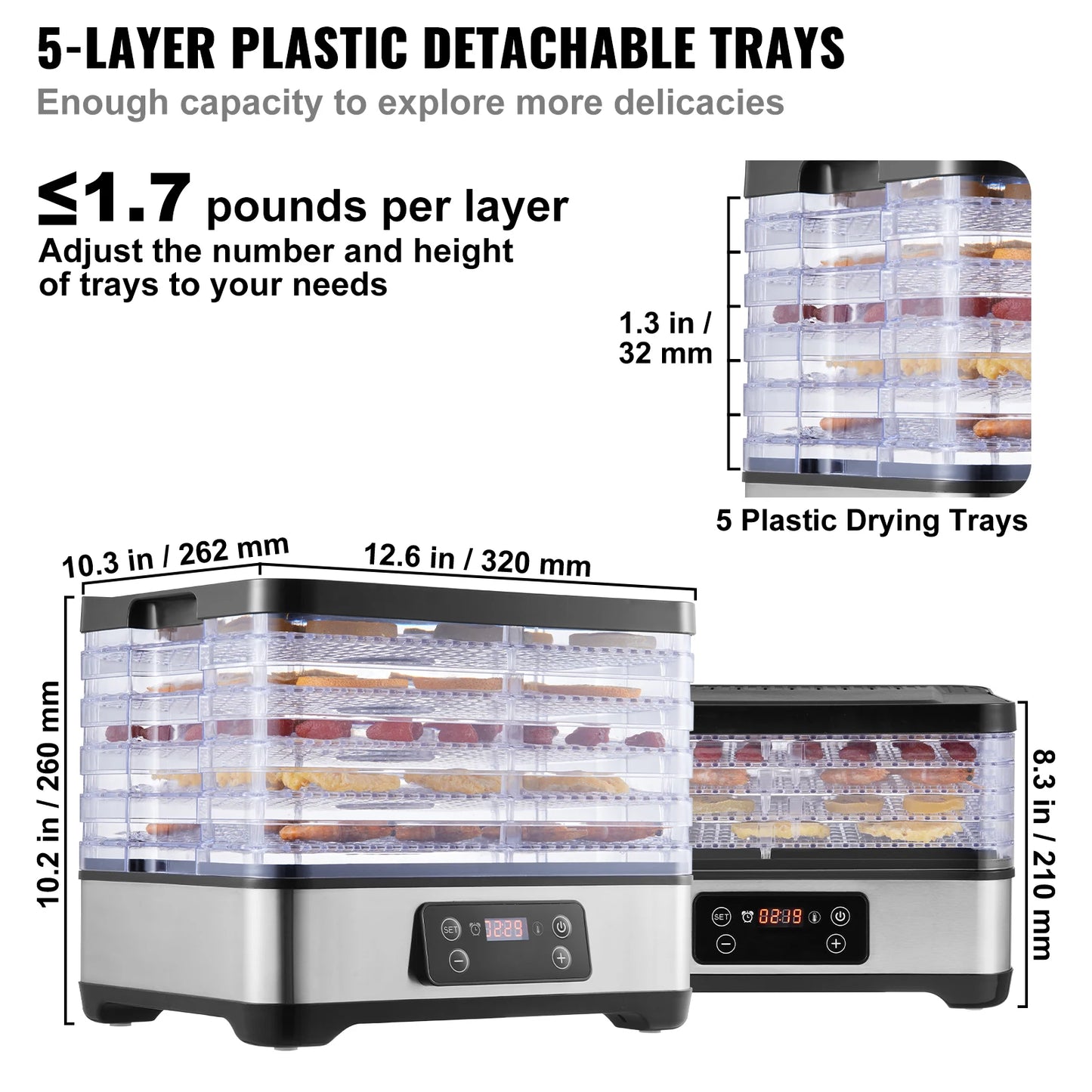 SucceBuy 5 Tray Dehydrator 300W Stainless Steel Timer